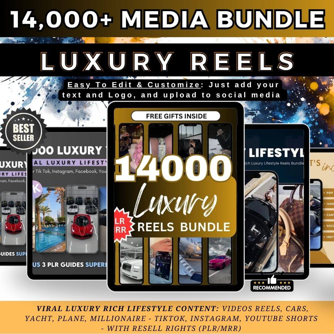 14,000+ Viral Luxury Rich Lifestyle Content: Videos Reels, Cars, Yacht, Plane, Millionaire - TikTok, Instagram, YouTube Shorts - Instant Download (PLR/MRR)