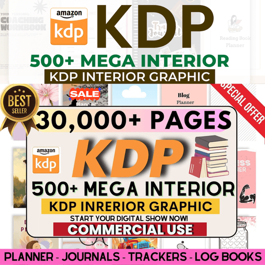 500+ Mega Interior Content| 30,000 Pages KDP Content | Planners, Journals, Trackers & Logbooks