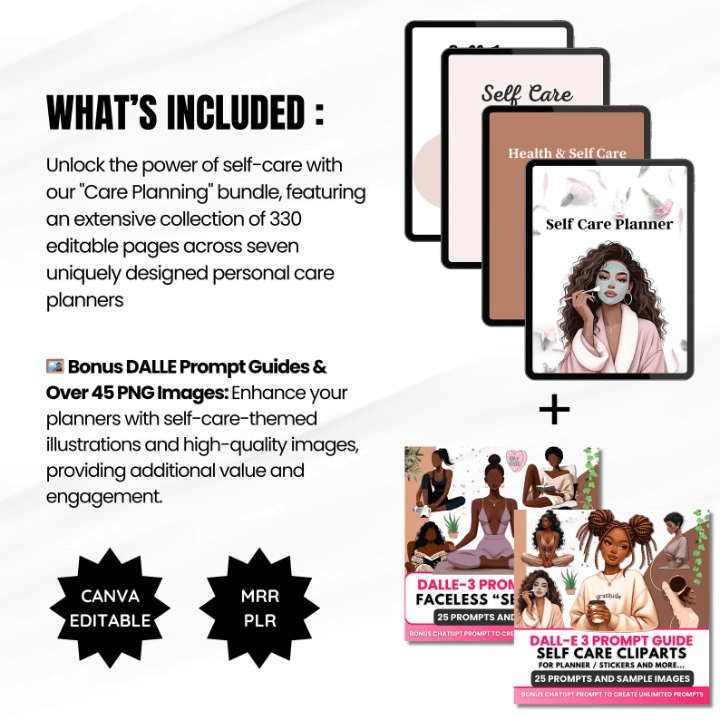 330 Pages Self-Care Planner Bundle (with Resell Rights)