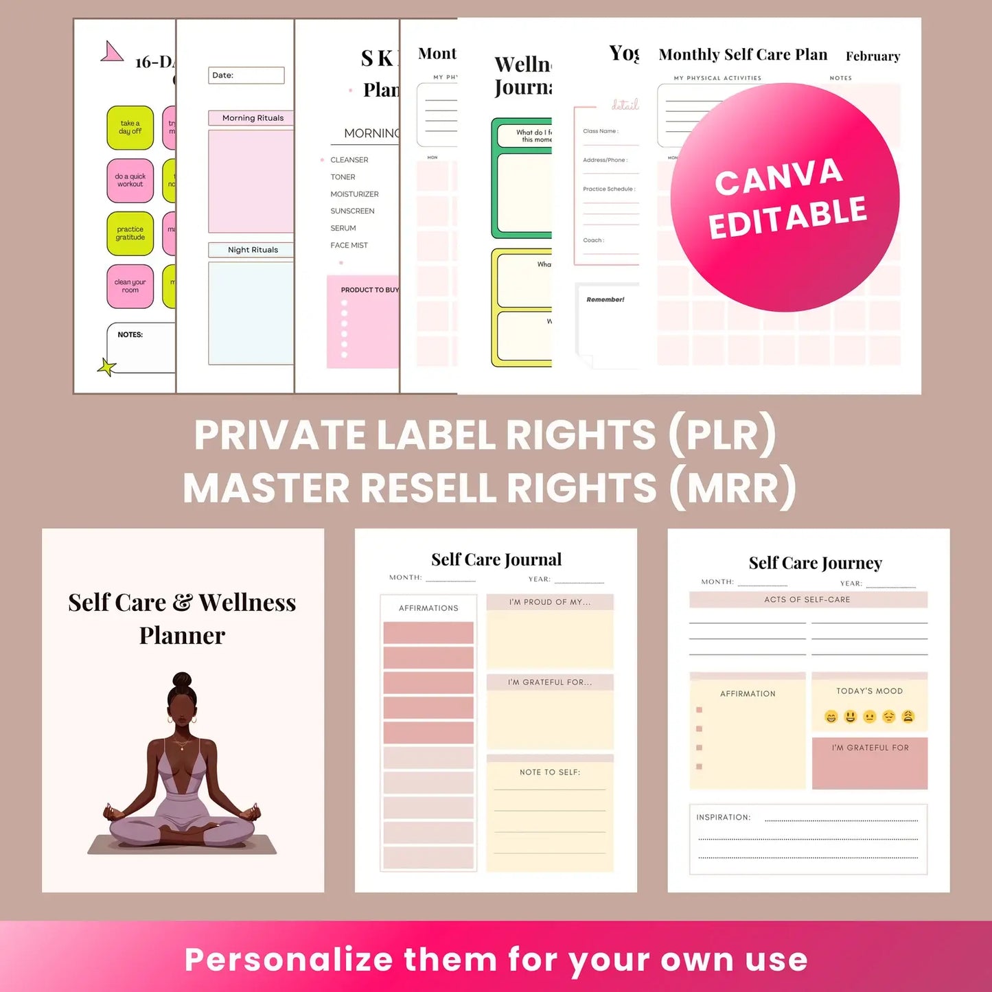 330 Pages Self-Care Planner Bundle (with Resell Rights)
