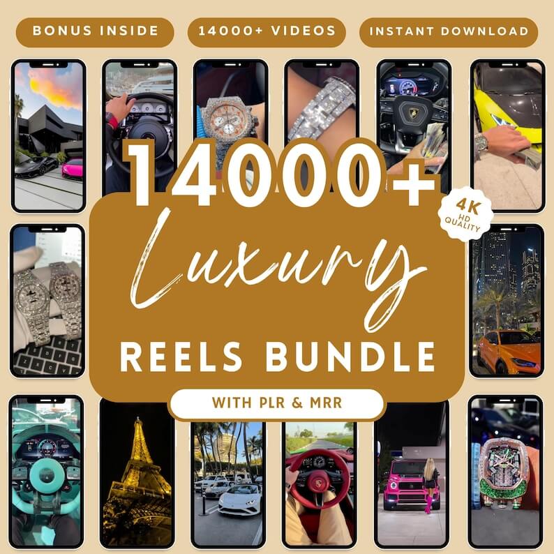 14,000+ Viral Luxury Rich Lifestyle Content: Videos Reels, Cars, Yacht, Plane, Millionaire - TikTok, Instagram, YouTube Shorts - Instant Download (PLR/MRR)