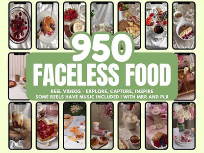 950 Faceless Aesthetic Food Video Reels for Digital Marketing | PLR & MRR Content Pack