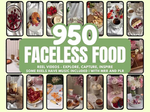 950 Faceless Aesthetic Food Video Reels for Digital Marketing | PLR & MRR Content Pack