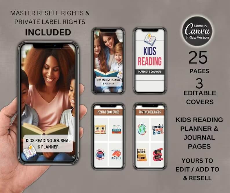 Kids Reading Planner, Journal & eBook | With Resell License  | Complete Reading Trackers for Kids