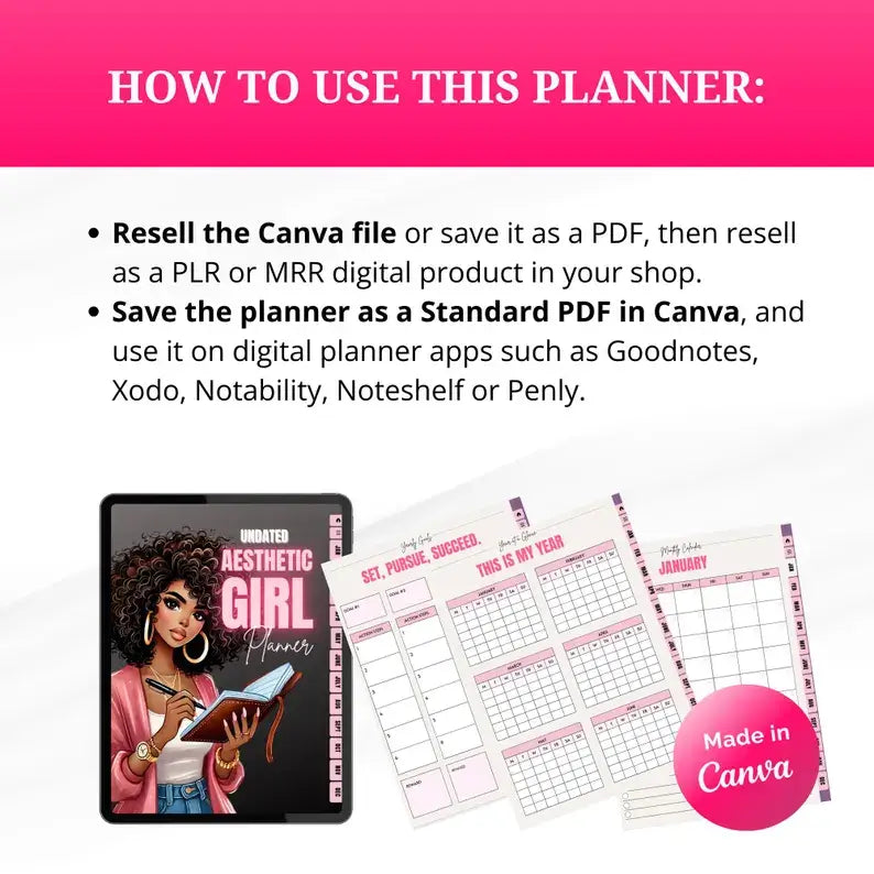 Aesthetic Girl Digital Planner +  22 Beautiful Digital Stickers (with Resell Rights)